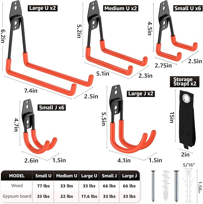 20 Pack Garage Hooks, Heavy Duty Steel Wall Mount Utility Hangers - Image 2