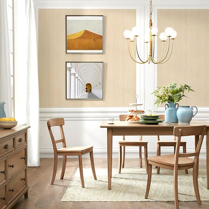 Beige Grasscloth Peel and Stick Wallpaper - Image 8