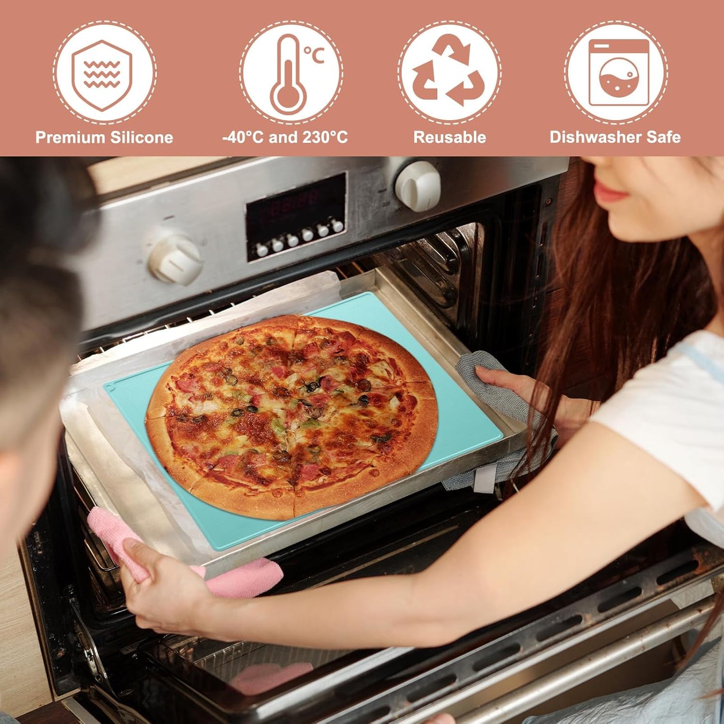 uxcell Silicone Pastry Mat, 31.5" x 23.6" Silicone Baking Mat with Measurements, Non-Stick Dough Rolling Mat for Making Pastry Cookies Bread Pizza Pink