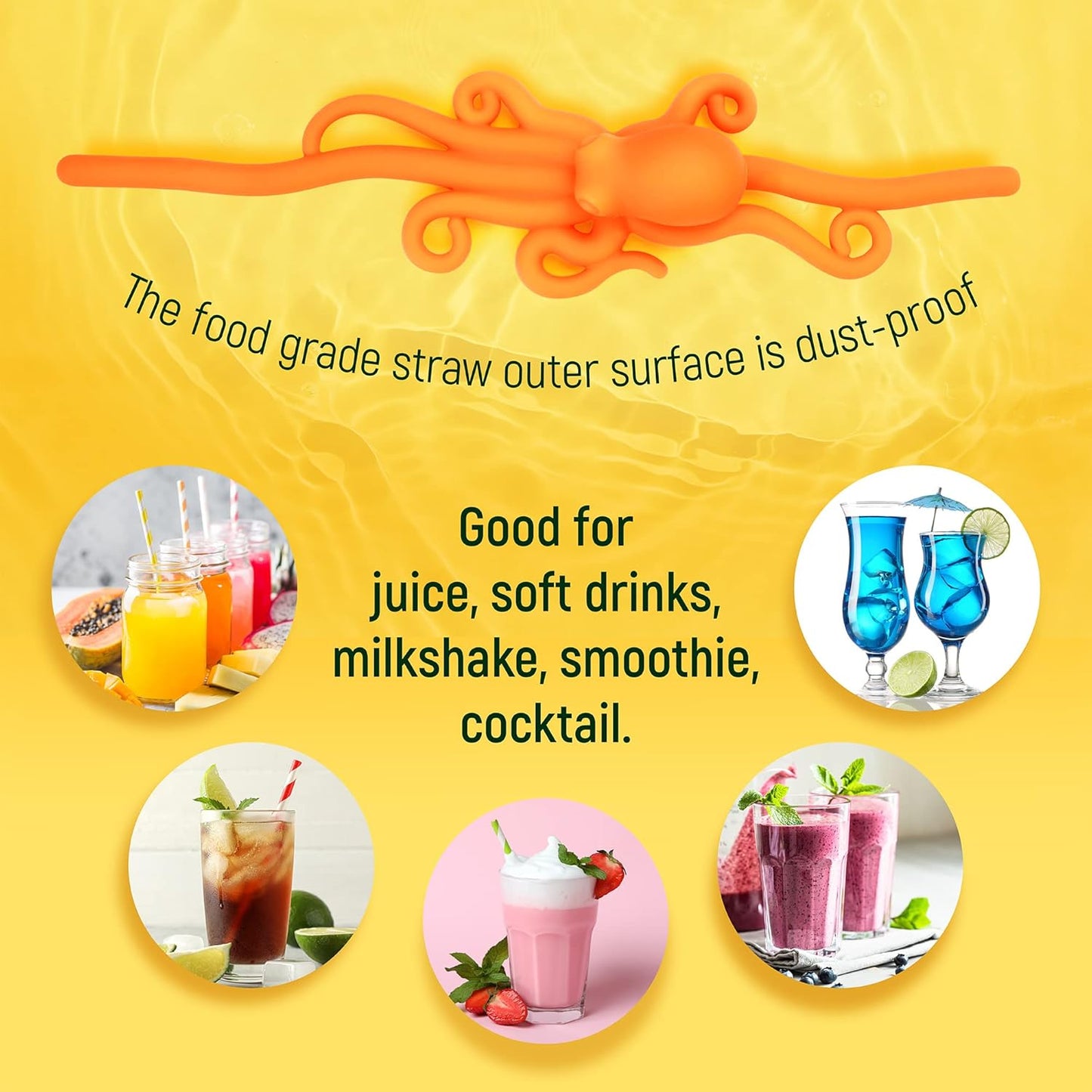 Hoobbe Silicone Reusable Animal Straw for kids, Fun and cute for Pool Side Party, Birthday Party, Under the Sea Party, BPA Free, Dust-Proof and Dishwasher Safe (Octopus), 1 straw per pack