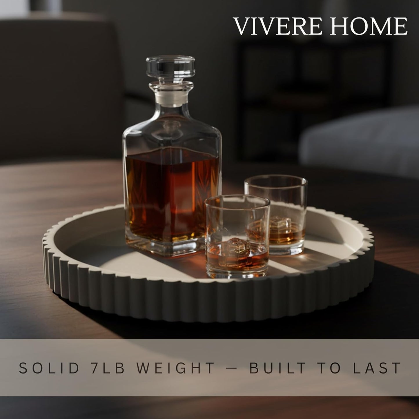 13-Inch Concrete Round Tray Home Decor for Coffee Table Decor - Round Coffee Table Tray - Circular Kitchen Island Trays - Decorative Trays- Gray