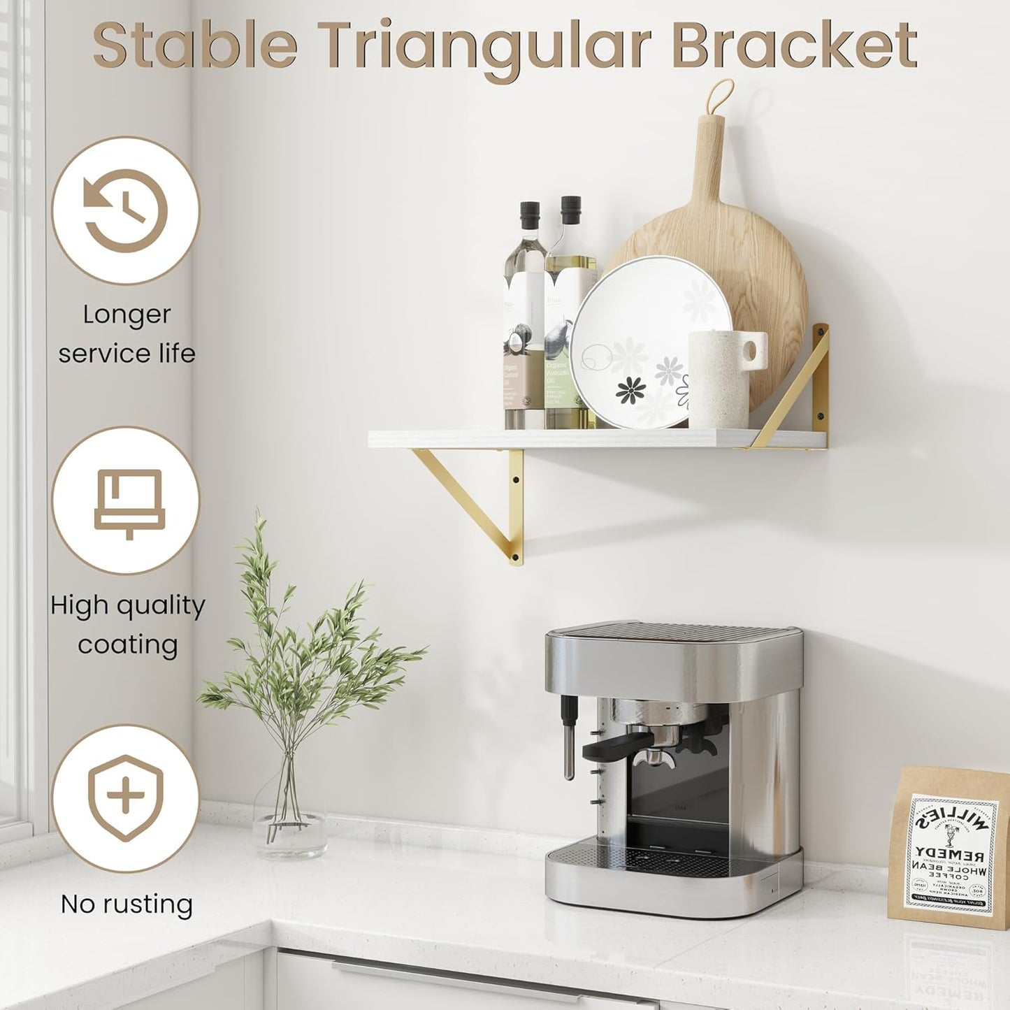 Dreamland Gold Floating Shelves for Wall, Gold Wall Shelf, Large Floating Shelf 12 * 16 inch Set of 2 for Bookshelf Living Room Bedroom Home Office Bathroom