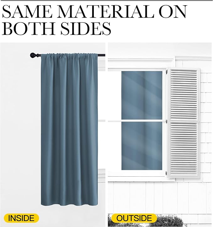 NICETOWN Bedroom Curtains Blackout Draperies, Smoky Blue, 1 Pair, 34-inch W x - Image 5
