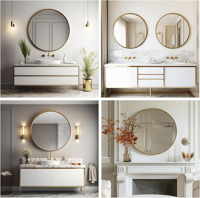 Sunniry Round Gold Mirror, 28 inch Round Mirror, Circle Bathroom Mirrors Metal - Image 6