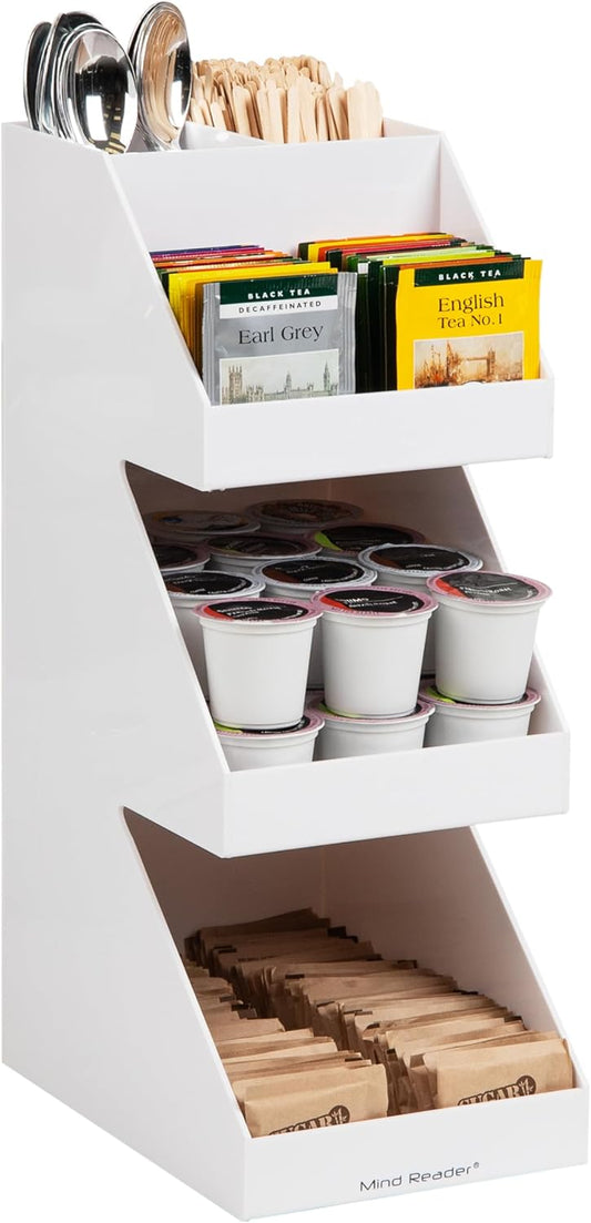 Mind Reader Coffee Tea Utensil and Condiment Station, Countertop Organizer, Coffee Bar, Kitchen, 6"L x 9"W x 16"H, White