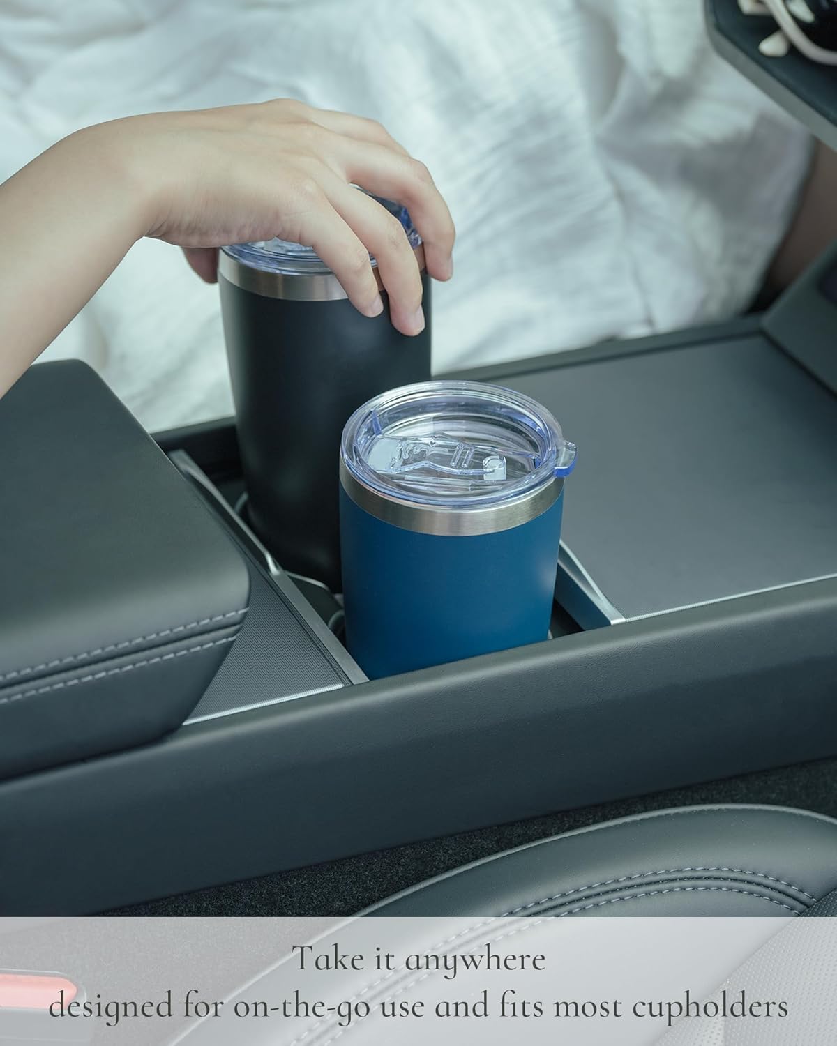 Travel Coffee Tumbler 20oz, Leakproof Travel Coffee Mug with Lid and Straw, Stainless Steel Double Wall Vacuum Insulated Tumbler for Hot/Iced Drinks (Textured Matte, Black)