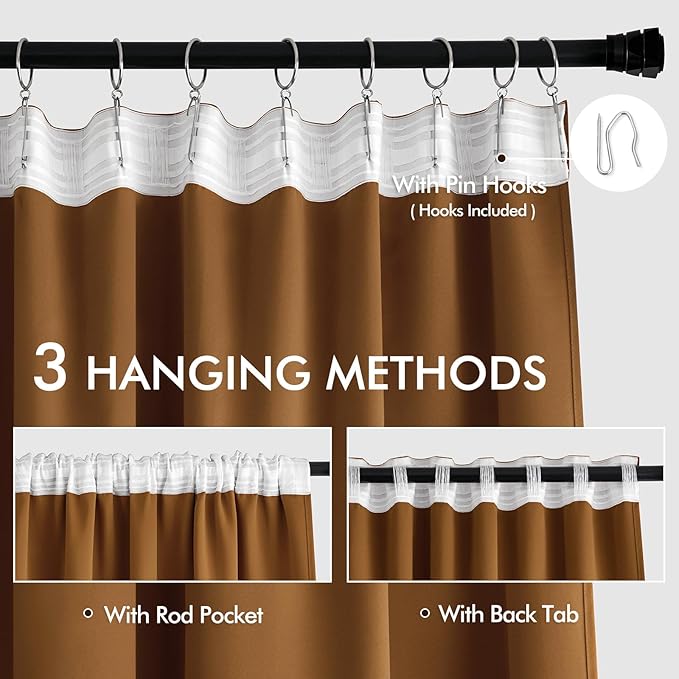 MIULEE Golden Brown Back Tab Blackout Curtain 96 Inch Long 2 Panels Set - Image 3