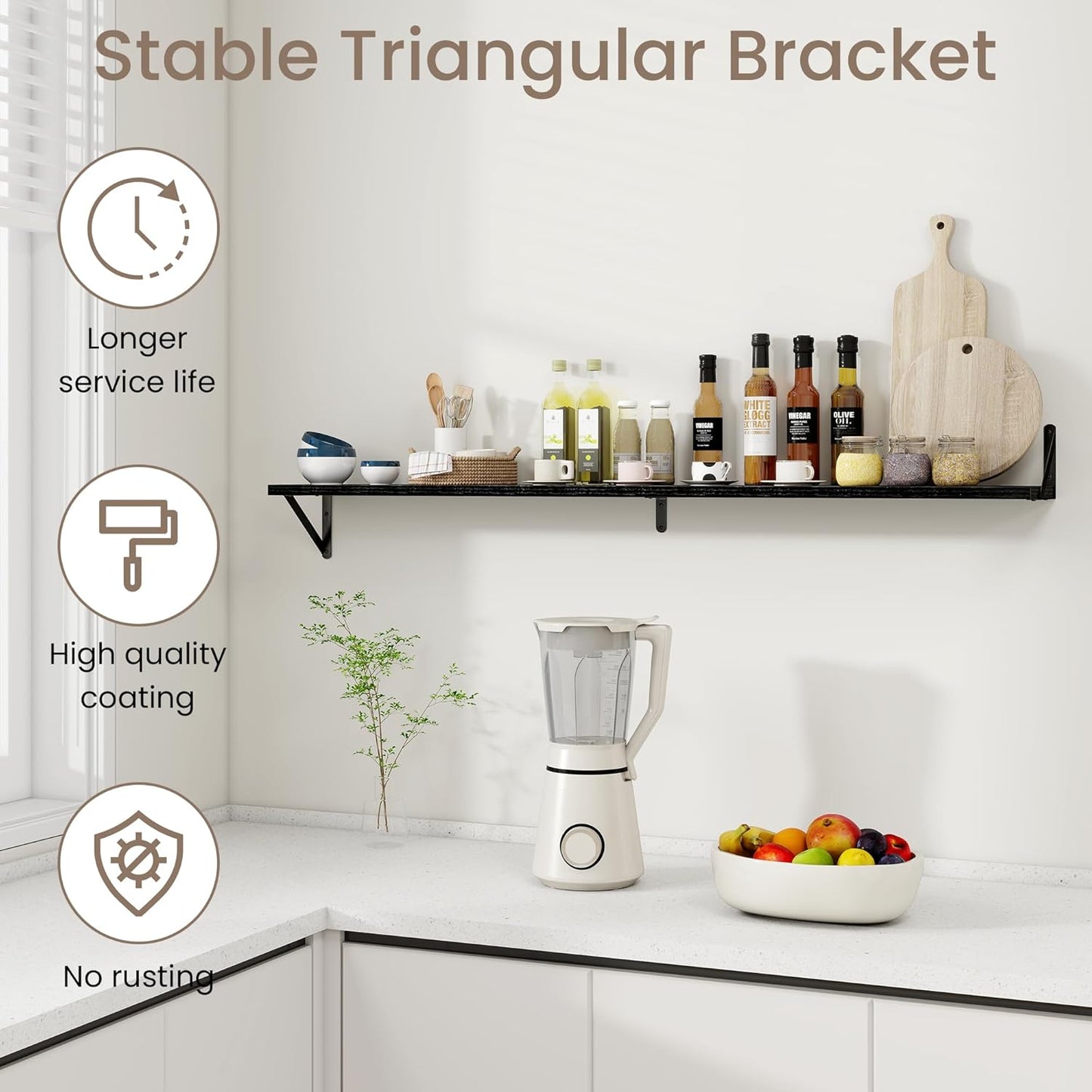 Dreamland 8 inch Deep Floating Shelves for Wall, 55W x 8D Wall Mounted Shelves Set of 2, Wide Display Ledge Shelf with Sturdy Metal Brackets for Living Room, Bathroom, Bedroom and Kitchen, Black