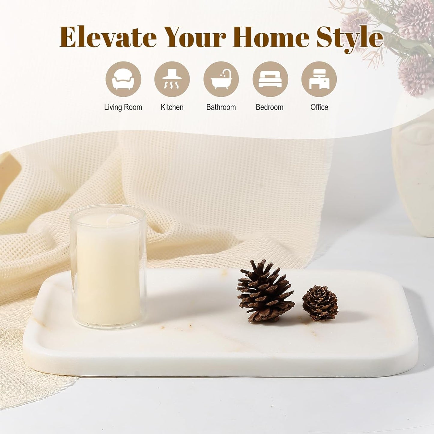 Koville Marble Tray, 12"x8" Marble Vanity Tray for Bathroom Kitchen Countertop, Rectangular Stone Tray for Cosmetics Perfume Trinket, Decorative Catchall Trays (Golden Calacatta)