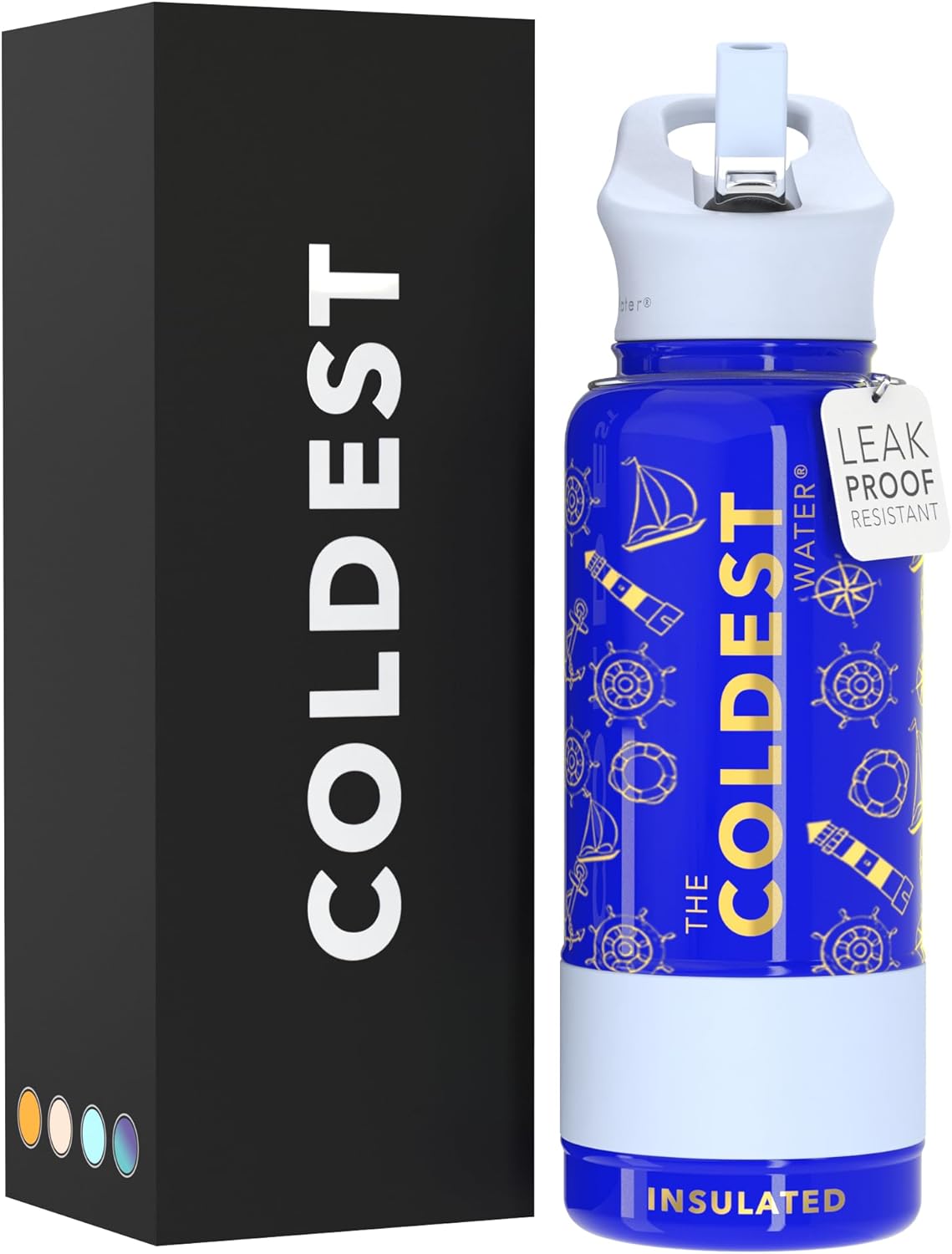 Coldest Insulated Water Bottle with Straw Lid - Stainless Steel Metal Insulated Bottle for Men & Women (Captain Blue, 32 oz)