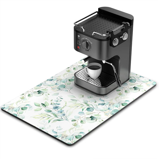 Rnivvi Coffee Mat, 16" x 24" Cute Minimalism Design Coffee Bar Mats for Espresso Machine Station Accessories and Organizer, Hide Stain Rubber Backed Absorbent Dish Drying Pad for Kitchen Counter,White