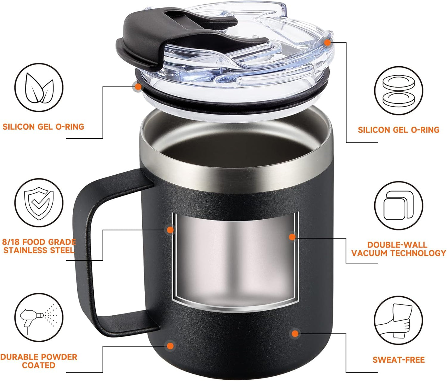 ALOUFEA 12oz Insulated Coffee Mug Cup with Handle, Stainless Steel Travel Coffee Mug with Flip Lid, Double Wall Vacuum Coffee Tumbler, Cream