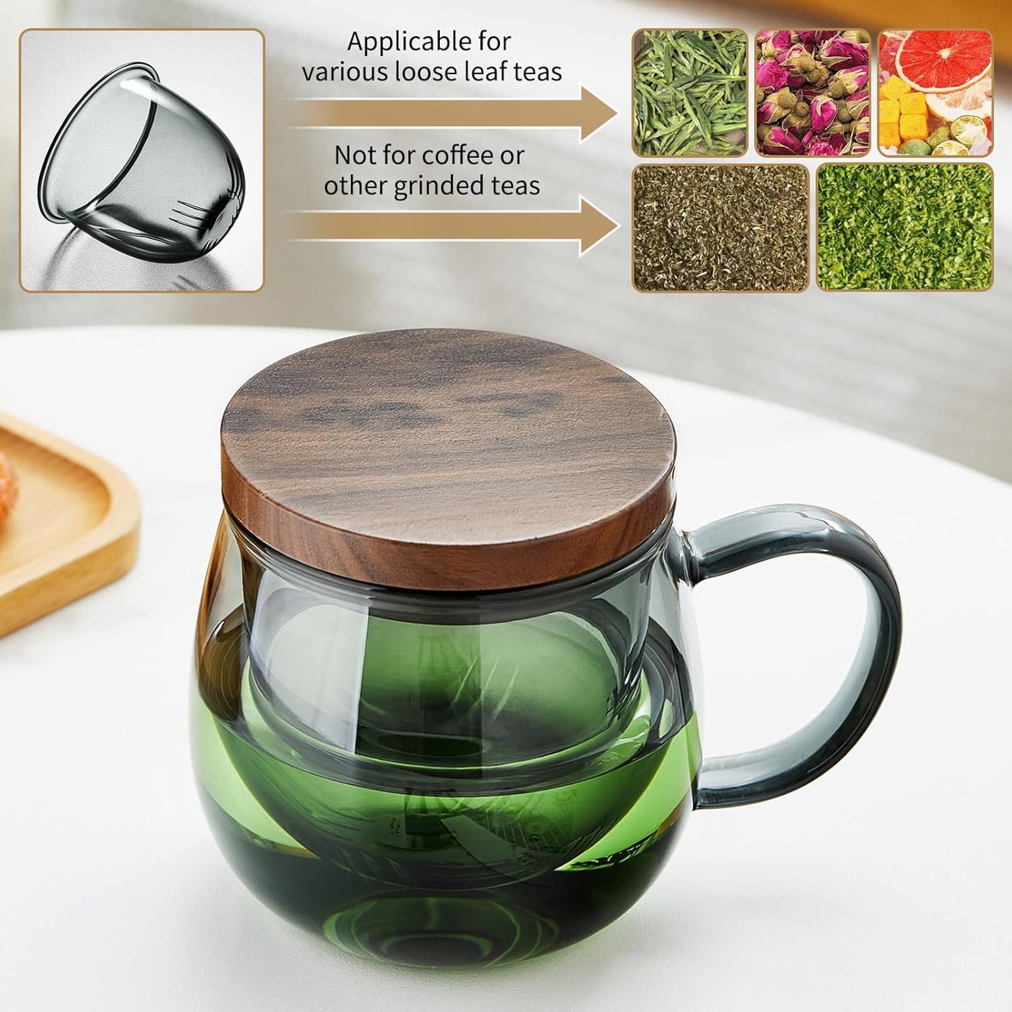 17 OZ Glass Tea Cup with Infuser and Lid, 500 ML Large Borosilicate Teacup, Clear Mug for Loose Leaf Tea, Blooming Tea, Tea Bags - Perfect Christmas or Birthday Gift for Women