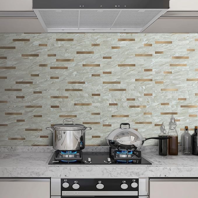AULIGET 2 Sheets Faux Stone Peel and Stick Backsplash, Light Brown Marble Look - Image 2
