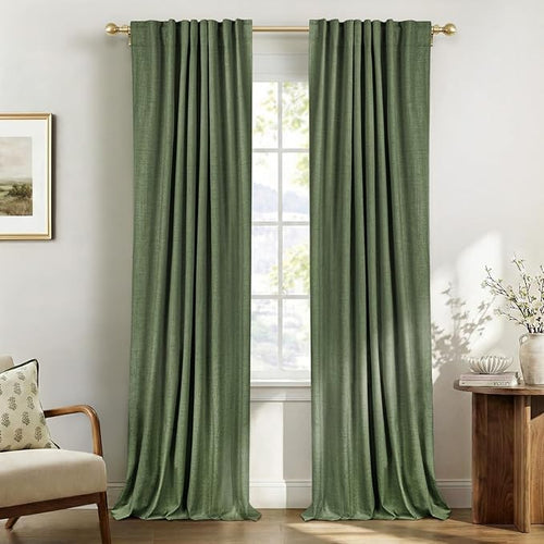 100% Blackout Shield Olive Green Linen Blackout Curtains by 100BlackoutShield