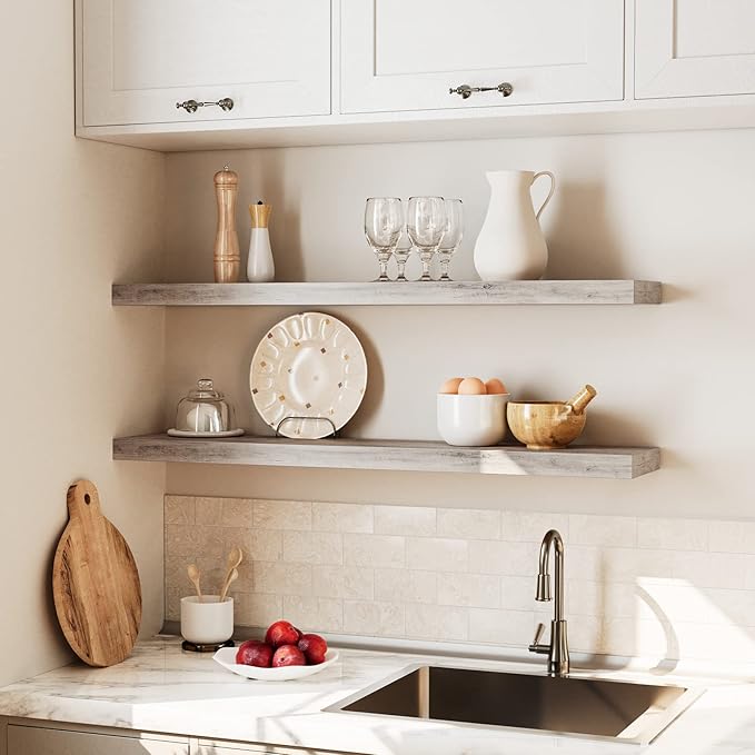 HOOBRO Floating Shelves for Wall, Wall Mounted Shelf Set of 2, 39.4" Hanging - Image 4