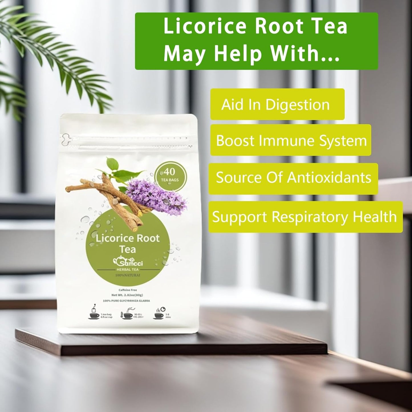 Samcci - Licorice Root Tea, Premium 40 Licorice Root Tea Bags -Natural Sweet - Non-GMO - Naturally Caffeine-free - Soothes Digestion & Promote Respiratory Health