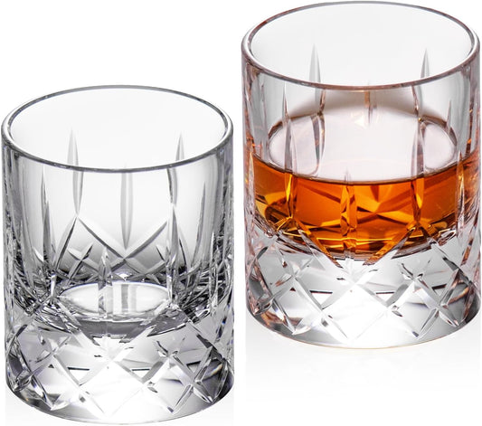 KAMMAK Crystal Whiskey Glasses Set of 2, Handcrafted 2.03oz Old Fashioned Glasses Stemless, Luxury Liquor Glasses, Hand Blown Scotch Cup for Women, Men Barware Gift for Cocktail, Bourbon