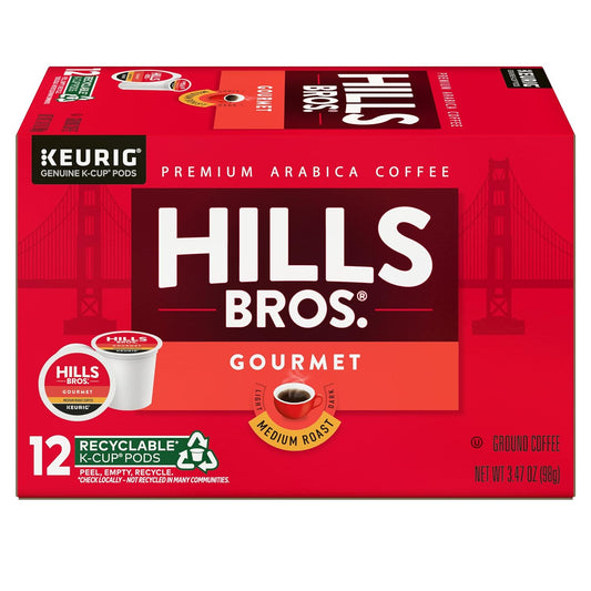 Hills Bros. Gourmet Blend Keurig K-Cup Pods for Keurig Brewers – Medium Roast Premium Arabica Blend, Kosher – 1 Pack of 12 Single Serve Pods
