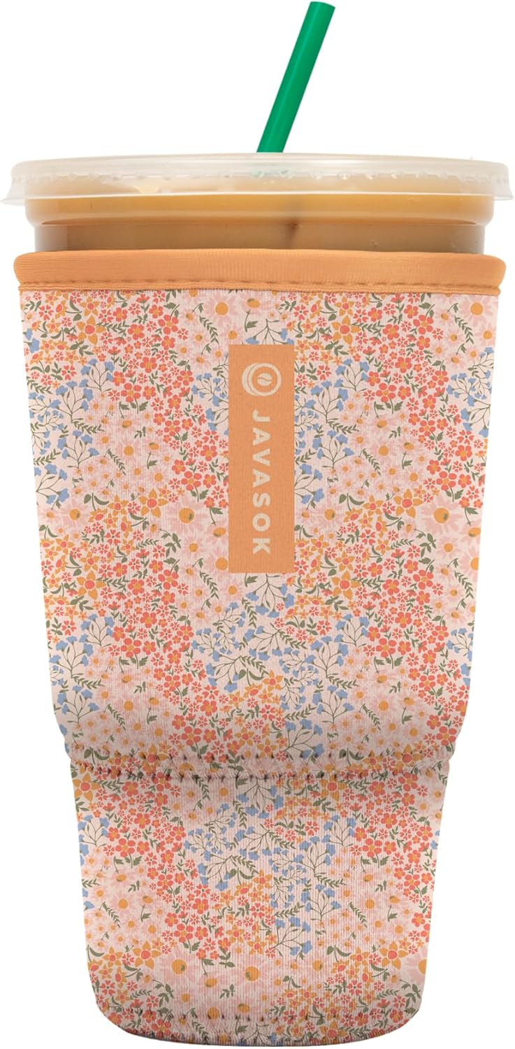 Sok It JavaSok Iced Coffee & Cold Soda Insulated Neoprene Cup Sleeve (Dainty Florals, XLarge: 38-42oz)