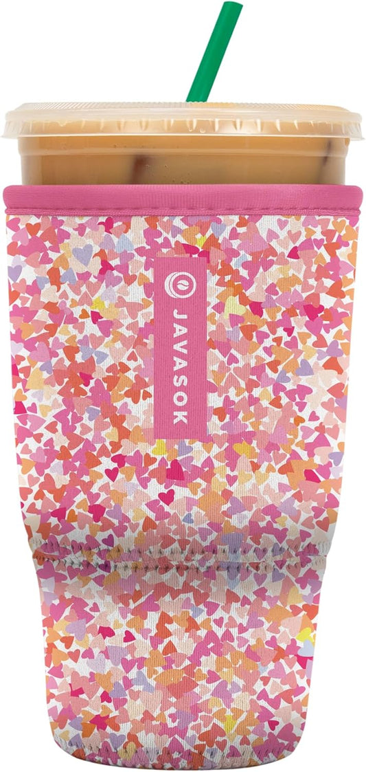 Sok It JavaSok Iced Coffee & Cold Soda Insulated Neoprene Cup Sleeve (Floral Hearts, Large: 30-32oz)