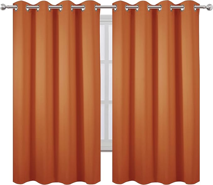 LEMOMO Orange Blackout Curtains 52 x 63 Inch Length/Set of 2 Curtain - Image 2
