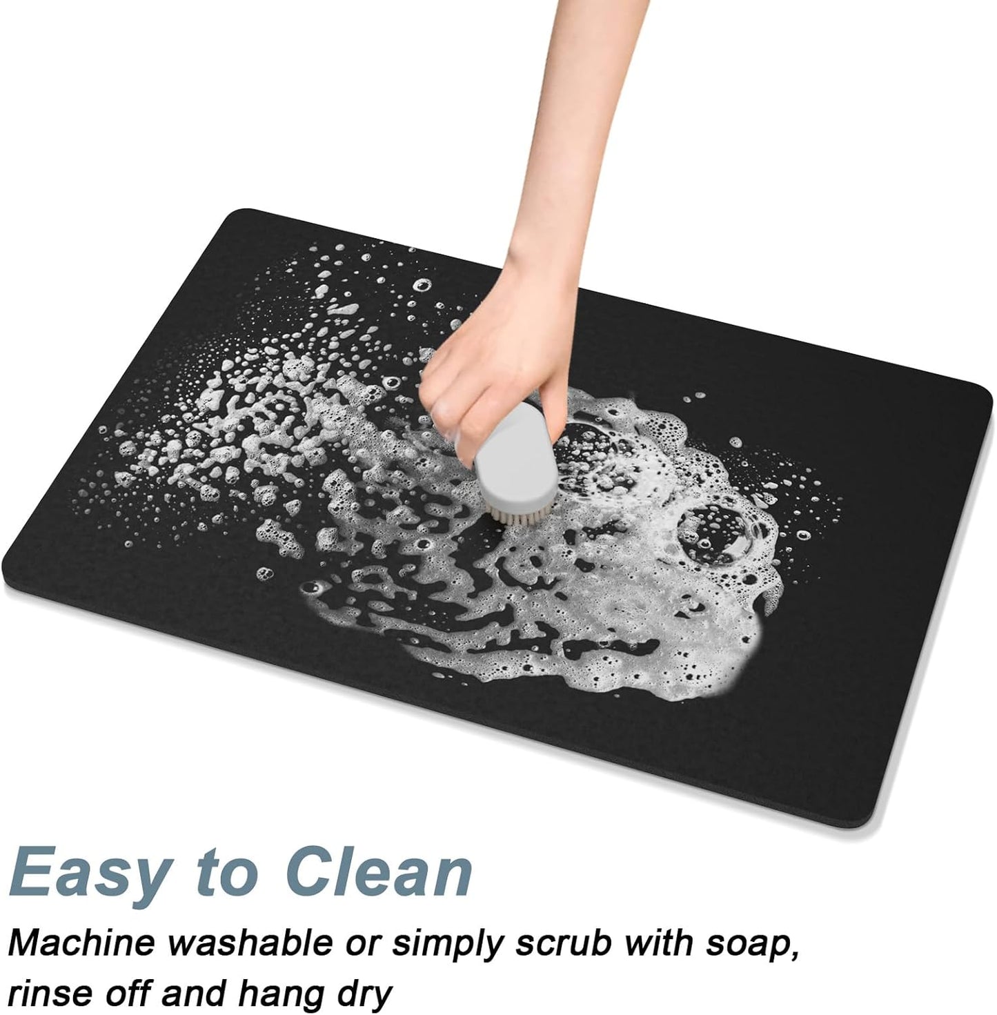 Rnivvi Coffee Mat, 12" x 19" Coffee Bar Mats for Espresso Machine Station Accessories and Organizer, Hide Stain Rubber Backed Absorbent Dish Drying Pad for Kitchen Counter, Cute Bar Decor Pad, Black