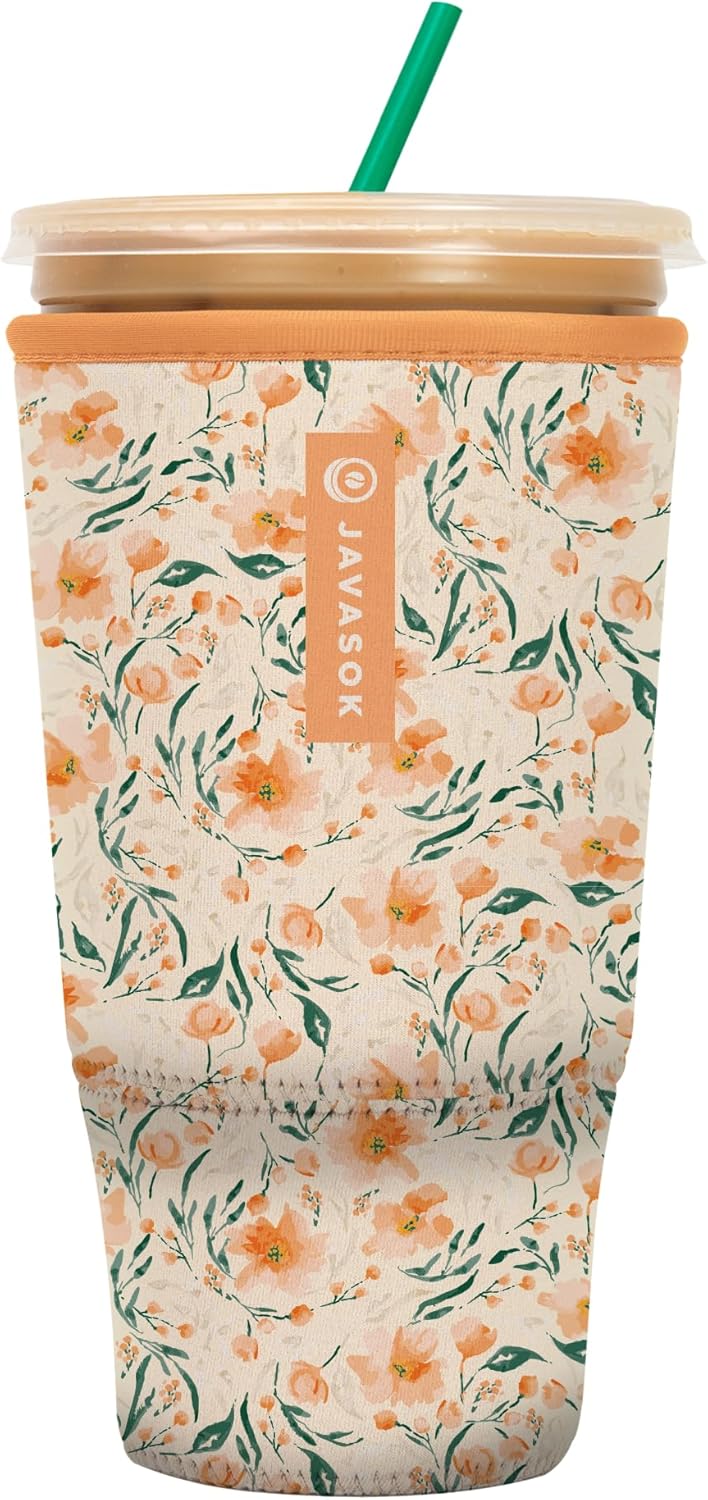 Sok It JavaSok Iced Coffee & Cold Soda Insulated Neoprene Cup Sleeve (Blush Blossoms, XXLarge: 44-48oz)