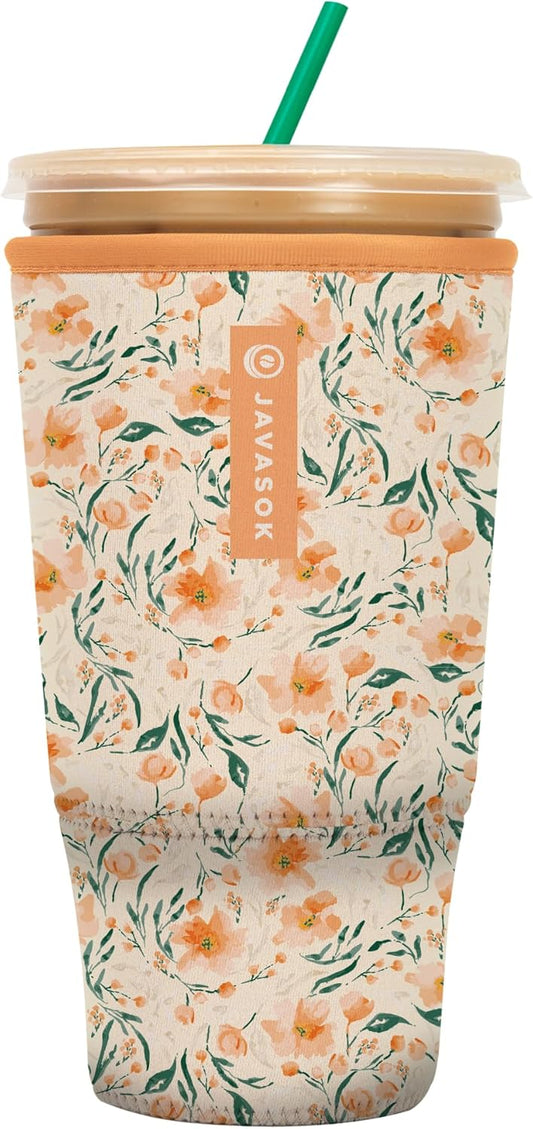Sok It JavaSok Iced Coffee & Cold Soda Insulated Neoprene Cup Sleeve (Blush Blossoms, XXLarge: 44-48oz)