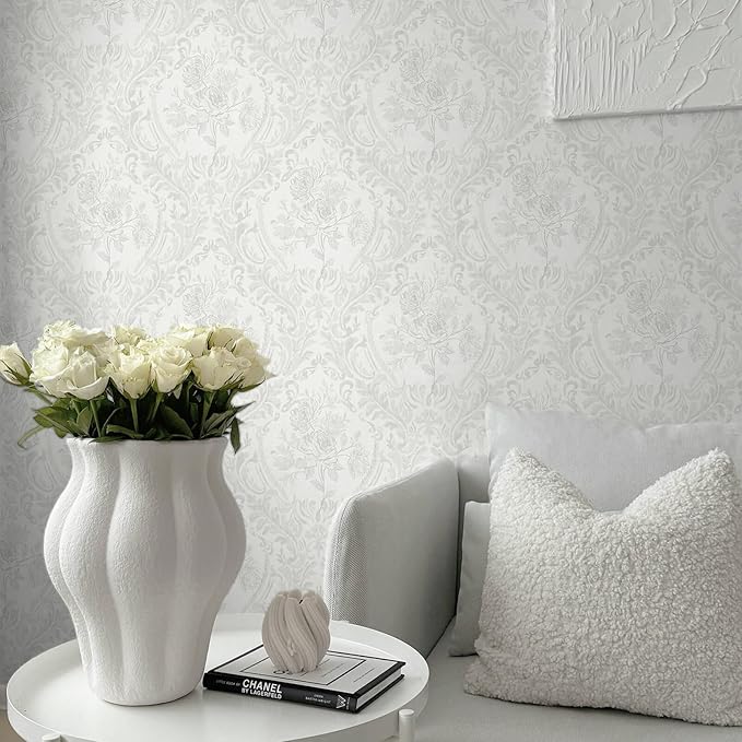 Ismoon Floral Peel and Stick Wallpaper Grey Contact Paper Boho Watercolor - Image 2
