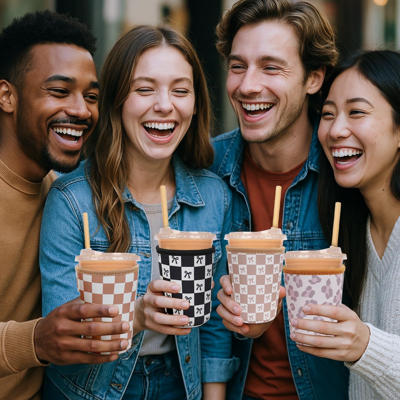 Reusable Insulated Neoprene Iced Coffee Cup Sleeve, Durable Drink Sleeve for Cold Beverages, Beverage Holder for Iced Coffee, Wild Prints