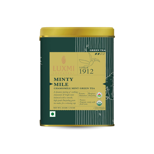 Luxmi Estates - Minty Mile - Organic Chamomile Mint Tea - Loose Leaf - 50g (25 Cups) | With Chamomile, Lemongrass, Spearmint and Peppermint | Low Caffeine Chamomile Tea | Best for Night Time