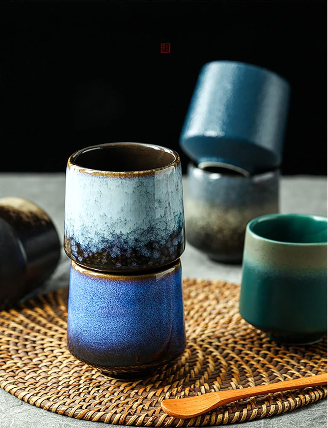 Ceramic Tea Cup, Kung Fu Tea Set, Coffee Cup, Yerba Mate Tea Set 4 piece Ceramic Companion Cup Set, Espresso Coffee Cup, Tea Cup (Gradient color)