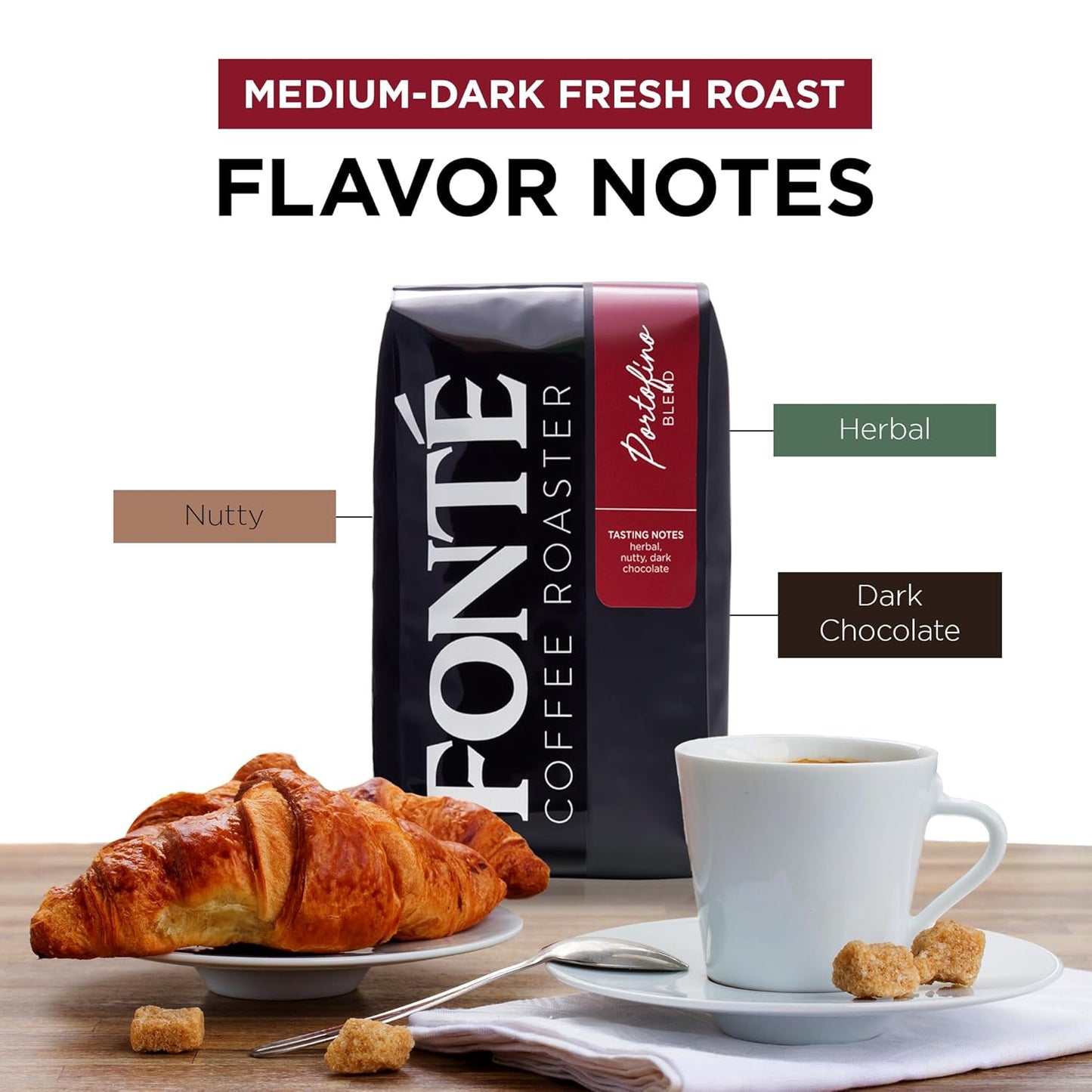 Fonte Coffee Roaster - French Press Coffee - Medium-Dark Fresh Roast - Roasted in Seattle - Single Origin - Herbal, Nutty, Dark Chocolate - 12 oz - Portofino