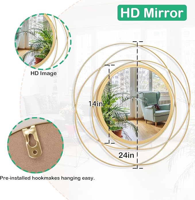 Gold Circle Mirror Wall Decorative Metal Wall Mirror, Art Small Round Wall Home - Image 7