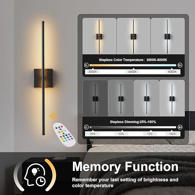 KARTOOSH 24.4 Inch 9 RGB Color Battery Operated Wireless Wall Sconces Set of Two - Image 6