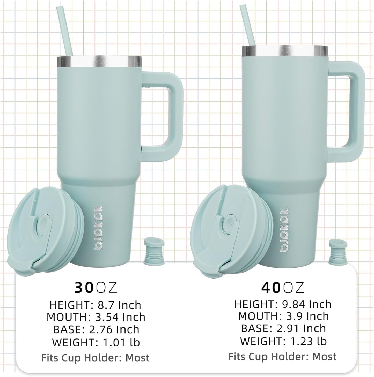 BJPKPK 40 oz Insulated Tumbler With Lid And Straw Stainless Steel Tumblers Cup With Handle For Women And Men,Blue Haze