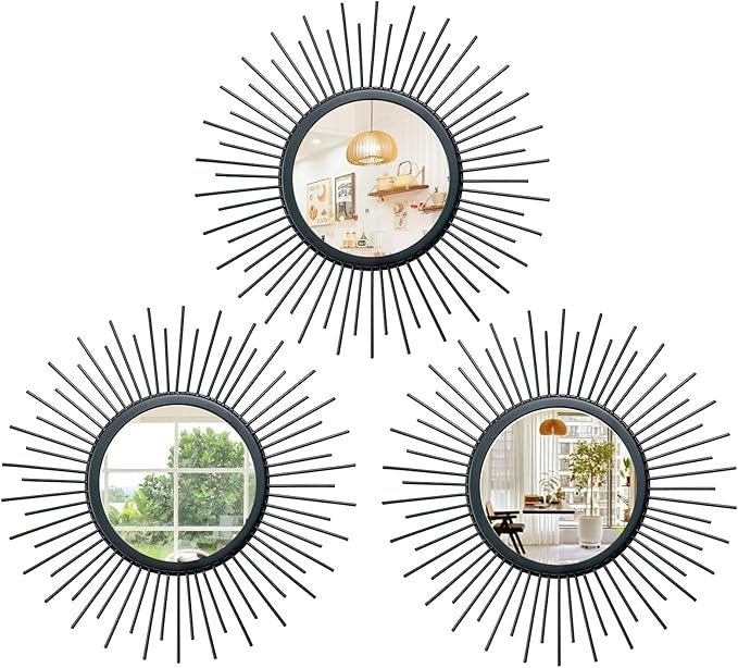 3 Set Sunburst Mirrors for Wall Decorative Metal Mirrors Small Mirror Sets by Cityelf