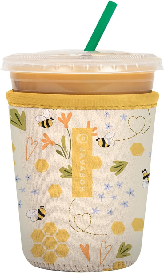 Sok It JavaSok Iced Coffee & Cold Soda Insulated Neoprene Cup Sleeve (Honeycomb Buzz, Small: 16-20oz)