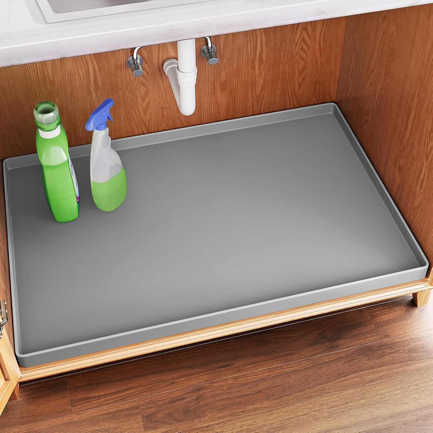 FLATO Waterproof Under Sink Mat 28" x 19" Shelf Liner for Kitchen and Bathroom, Cabinet Protector, Organizers and Storage, Flexible Silicone Drip Tray