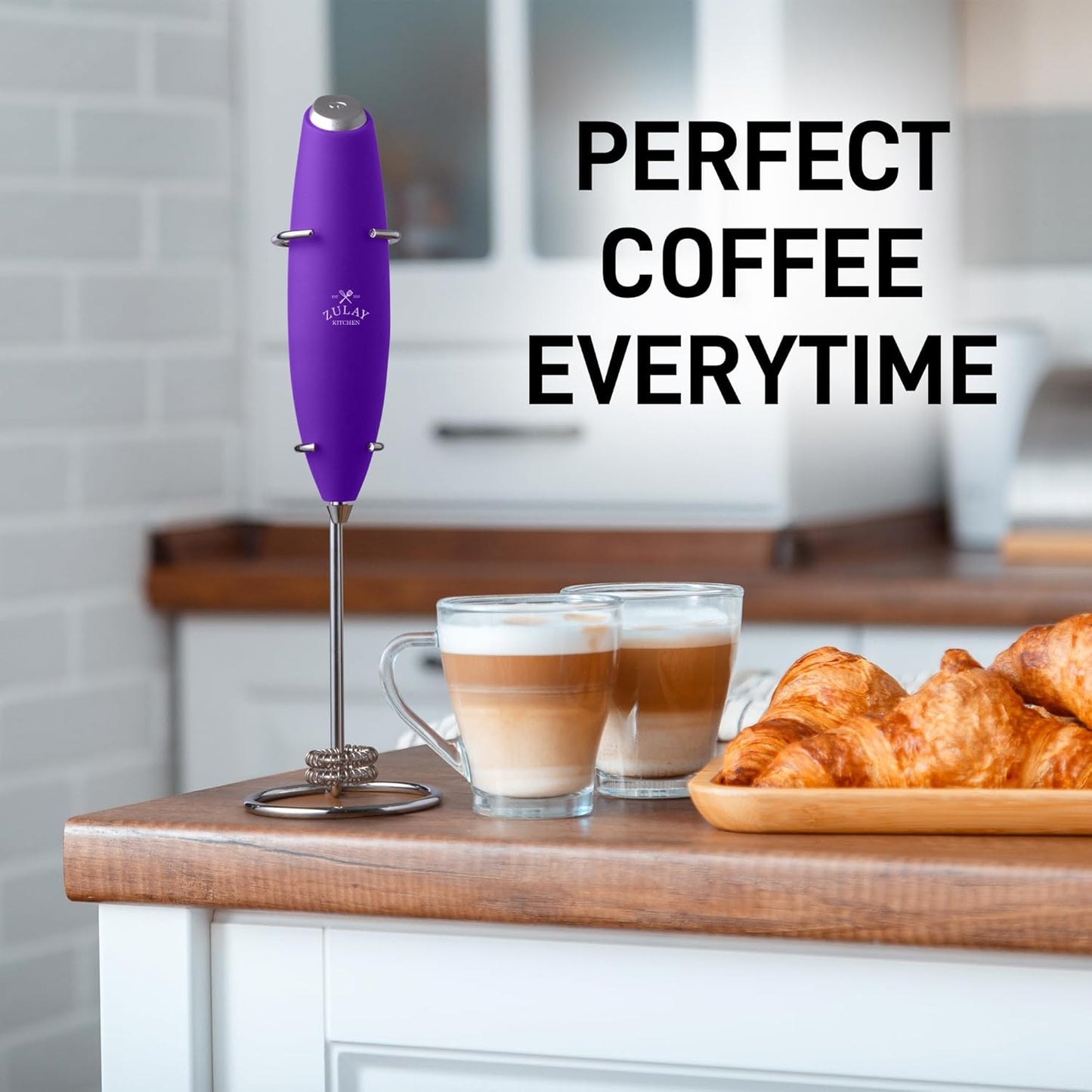 Zulay Kitchen Whisk Milk Frother with 4 Duracell Batteries - Powerful Handheld Foam Maker for Coffee, Lattes, Matcha, Hot Chocolate & Cappuccinos - Whip Creamy Froth in Seconds