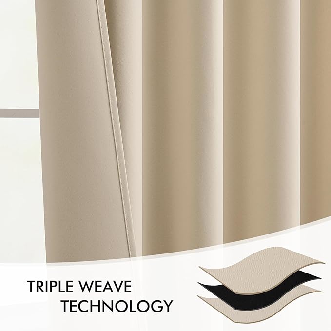 MIULEE Back Tab Cream Beige Curtains 120 Inch Long 2 Panels Set - Image 7
