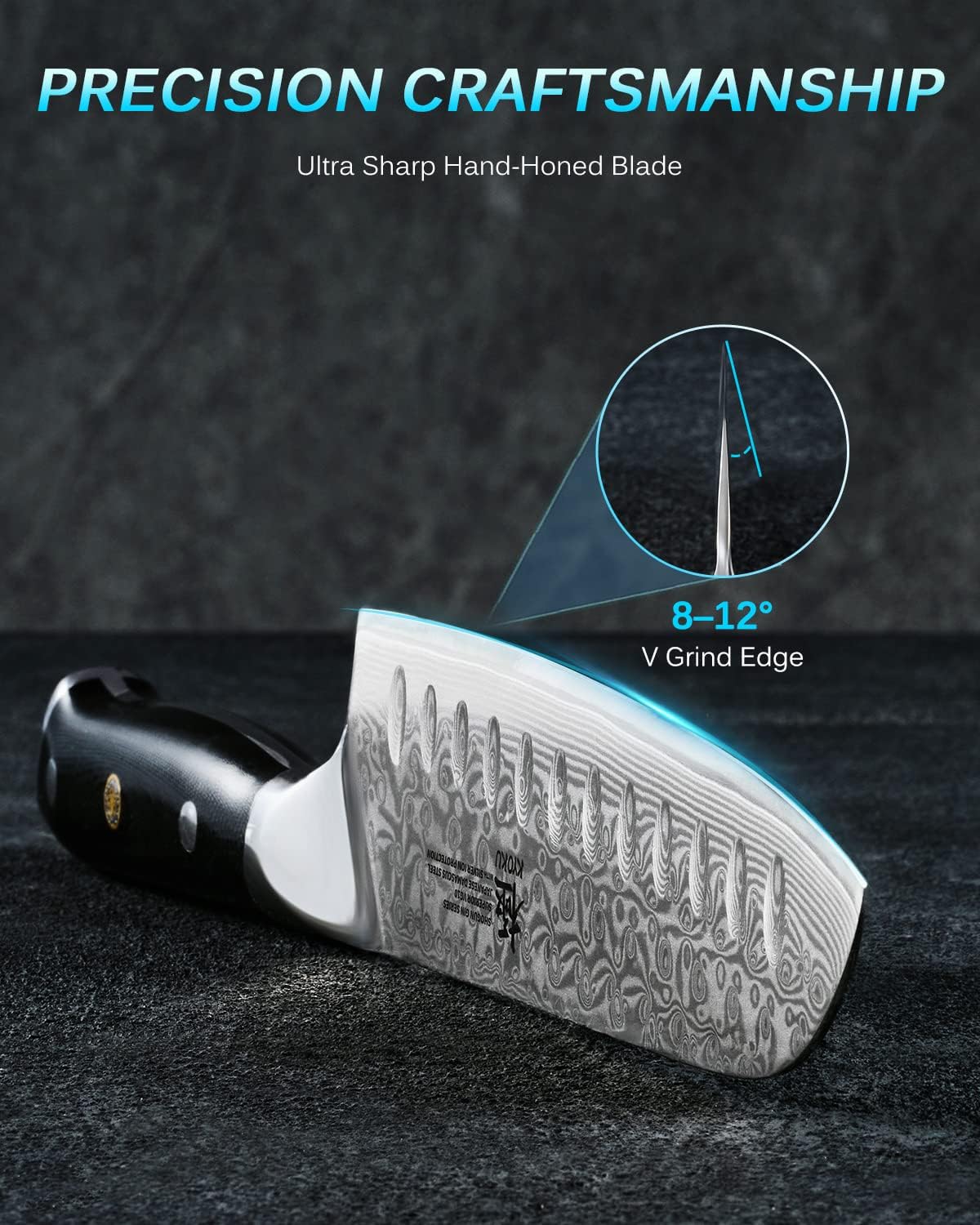 KYOKU Gin Series 7" Santoku Knife, Japanese Chef Knife VG10 Damascus Stainless Steel Kitchen Knife with Silver Ion Blade G10 Handle Mosaic Pin