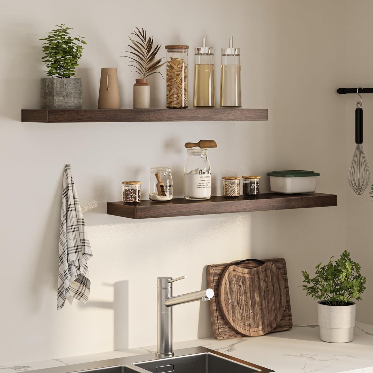 Floating Shelves for Wall, 40" W x 8" D x 1.5" H, Wooden Wall Mounted Display Shelves with Invisible Brackets for Living Room, Bedroom, Bathroom, Kitchen Decor and Storage, Set of 2, Walnut