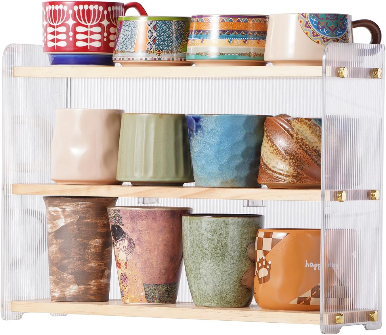 Coffee Mug Holder Wooden Cup Station Organizer 3-Tier Cup Holder for Coffee Bar Mug Display Rack for Countertop Mug Holder Shelf for Home Kitchen Pine Wood