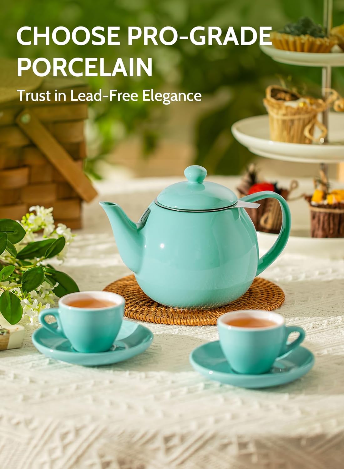 Sweese Teapots for Tea, 27 oz Porcelain Tea pot with Removable Stainless Steel Infuser, Tea Pots for Loose Tea - Mint Green