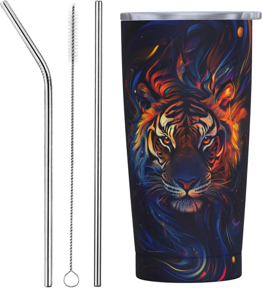 Tiger Tumbler with Lid and Straw 20oz Coffee Tumblers Leakproof Stainless Steel Travel Mug Vacuum Insulated Cup for Iced and Hot