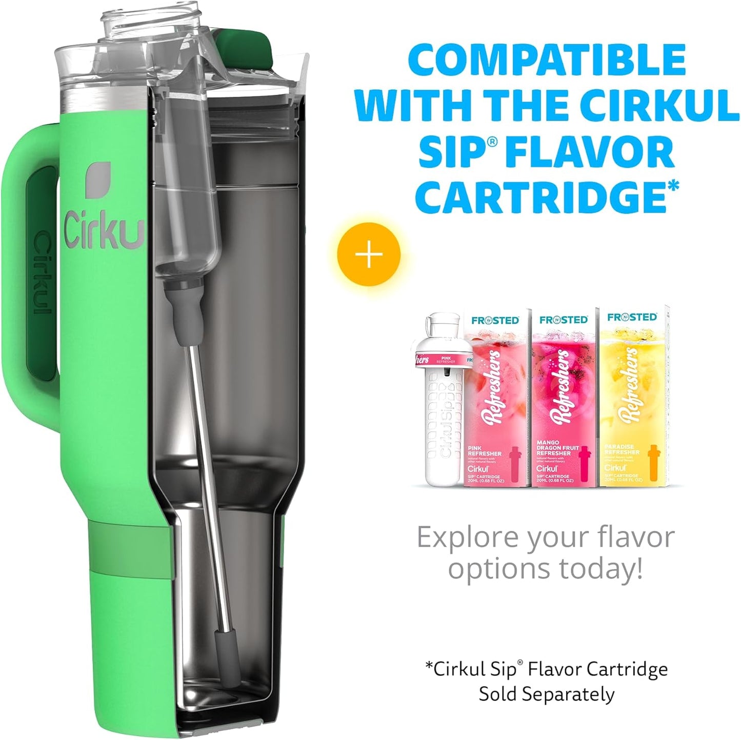 Cirkul 40oz. Eucalyptus Stainless Steel Tumbler with Handle, All-Day StrawSip™, Double-Wall Insulated