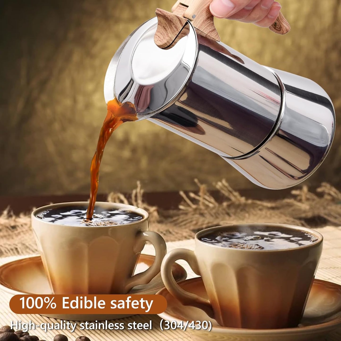 Induction Moka Pot, Stainless Steel, Stovetop Espresso Coffee Maker, 6 Cup/300ml/10.1oz, Easy to Use and Clean, Camping Home Use | for Mocha Cappuccinos, Lattes