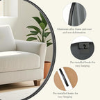 DUMOS Black Circle Mirror for Wall 24.02 inch, Bathroom Round Mirror for Over - Image 2